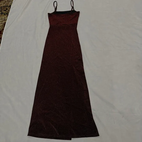 NWT Shein Burgundy Glitter Maxi Dress NWT- Split Thigh Bodycon Prom Gown Sz XS - Image 13