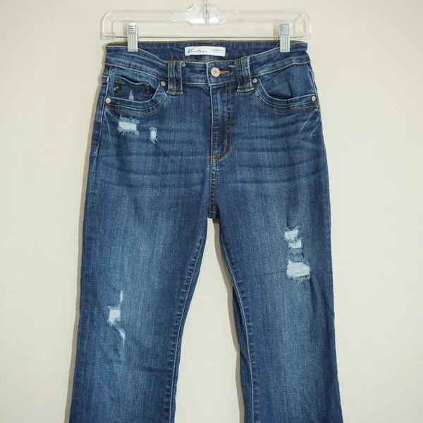 KanCan Size 27 Bootcut Jeans Blue Distressed Ripped Flare Denim Casual Stretch - Image 2
