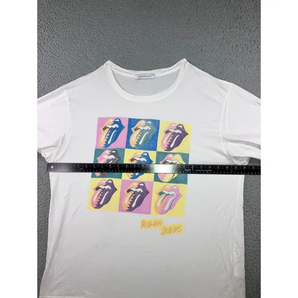 Daydreamer Rolling Stones Graphic Band Tee Womens XL White Pop Art 9 Licks Distressed Boxy - Image 11