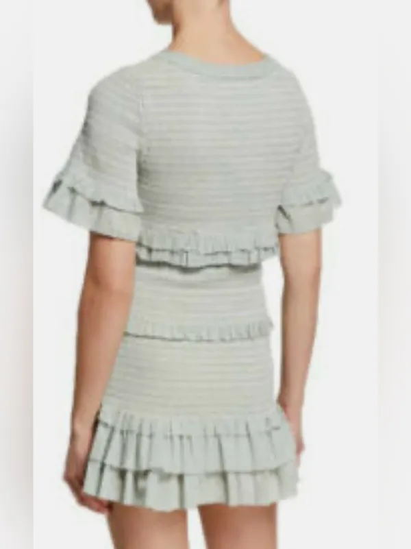 LoveShackFancy Aveline Ruffled Dress Printed Smocked Bell Sleeve Mint Sz XS A - Image 2