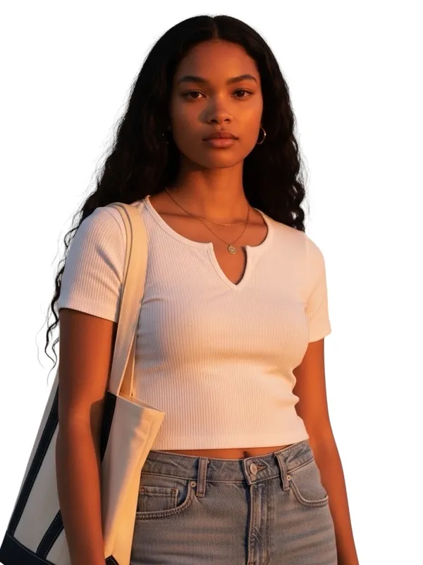 Aeropostale Seriously Soft White Ribbed Seamless Split Neck Baby Tee Medium Top - Image 2