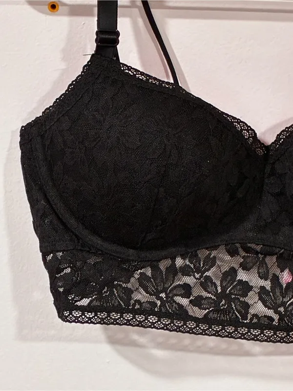 Victoria's Secret Pink Lightly Lined Lace‎ Bralette Black Size Large NEW - Image 2