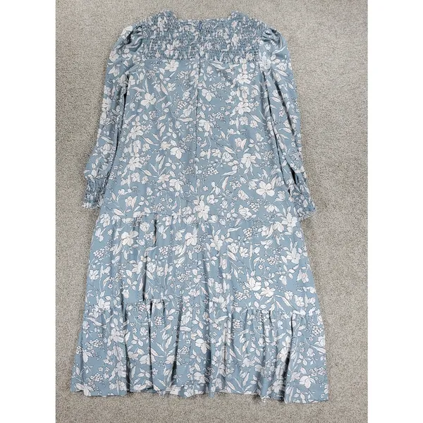 Udel New York Dress Womens M Blue Floral Smocked Puff Sleeve Cottagecore Maxi - Image 3