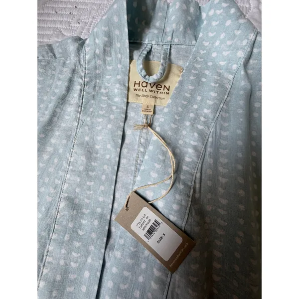 NWT Haven Well Within Cotton Linen Long Robe Medium Batik Dot Saltwater Quiet - Image 2
