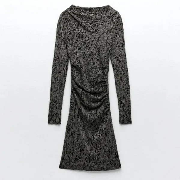 ZARA Metallic Long Sleeve Bodycon Dress‎ Black Small - Image 2