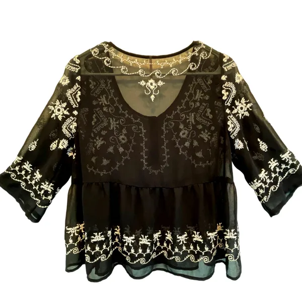 Free People Pennies Squel Navy Sheer Embroidered Top Size Small - Image 13