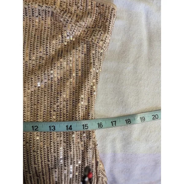 SHEIN Champagne Sequin Halter Sheer Chest Size 12 Back Zip Lined Party - Image 6