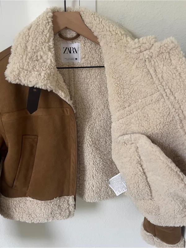 Zara Double Faced Jacket with Central Zip in Brown - Image 6