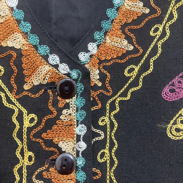 Gallagher Vintage 90s Embroidered Folk Art Cotton Flax Vest M Whimsigoth - Image 6
