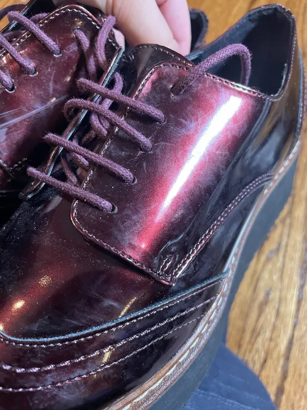 Carvela Kurt Geiger Burgundy Patent Leather Wingtip Platform Oxford Shoes - Image 6