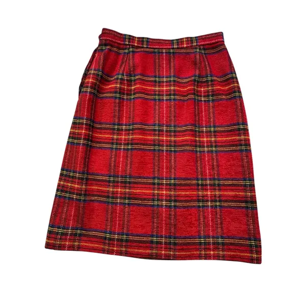 VTG Breeches Red Tartan Plaid Skirt‎ Suit Set Womens 8 Wool Blend Blazer Skirt - Image 15