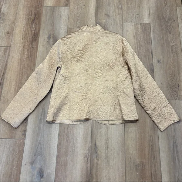 🌟Kate Hill🌟 Quilted Satin Snap Front Blazer Jacket Gold Camel Sz L - Image 5
