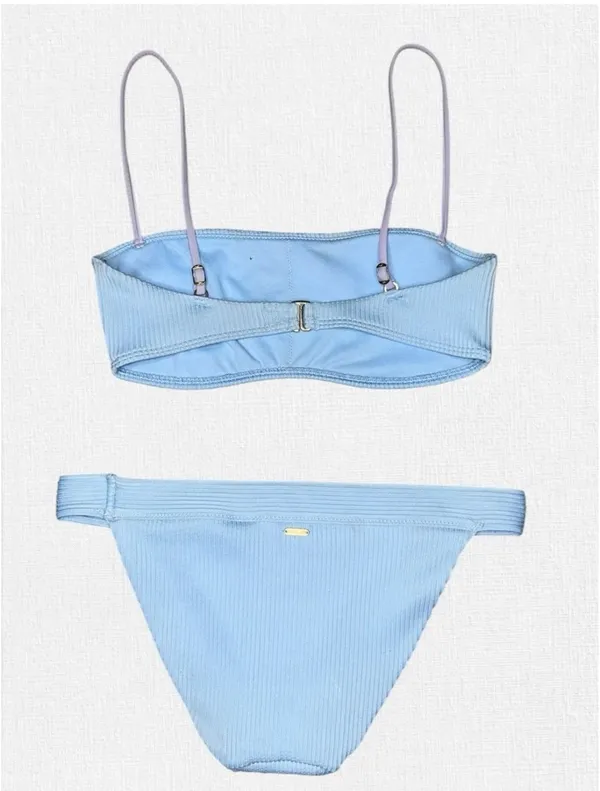 Abercrombie Fitch Ribbed Bikini Set S/M Blue Bralette Top Cheeky Bottom Swimsuit - Image 2