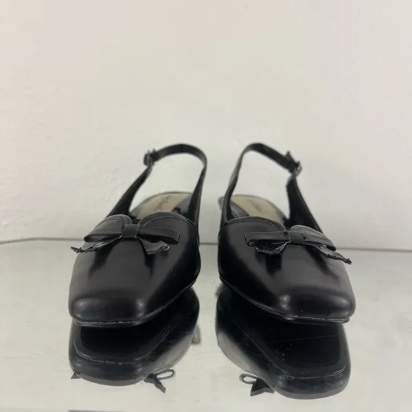 EASY STREET Y2K Black Faux Leather Edgy Bow Slingback Slip On Block Kitten Heels - Image 7