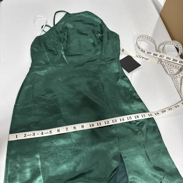 Lulus Emerald Green Satin Maxi Formal Dress Sleeveless Halter S Bridesmaid *FLAW - Image 15