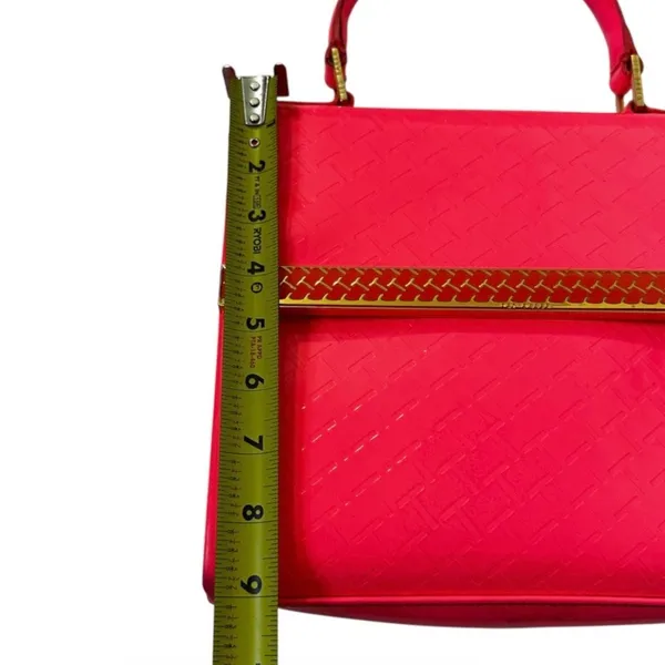 Ted Baker London Neon Pink Patent Embossed T Logo Top Handle Bag Gold Hardware - Image 3