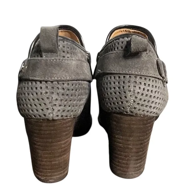 Franco Sarto Shoes Womens Size 7M Gray Perforated Leather Booties Block Heel Zip - Image 4