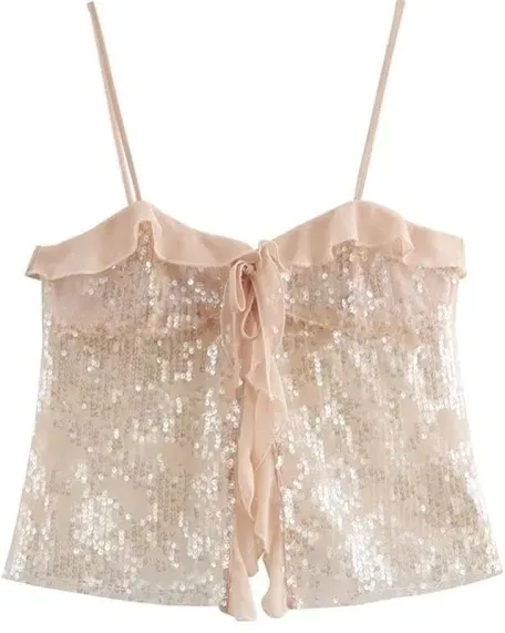 ZARA Sequin Ruffle Sheer Top - Image 2