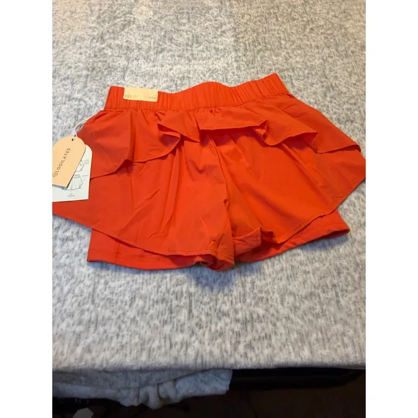 Logilates Women Orange Athletic ruffle Running Tennis‎ Shorts Size S NWT - Image 3