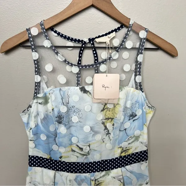 RYU Anthropologie Tulle Fit and Flare Floral Dress Mesh Polka Dot Overlay NWT - Image 2