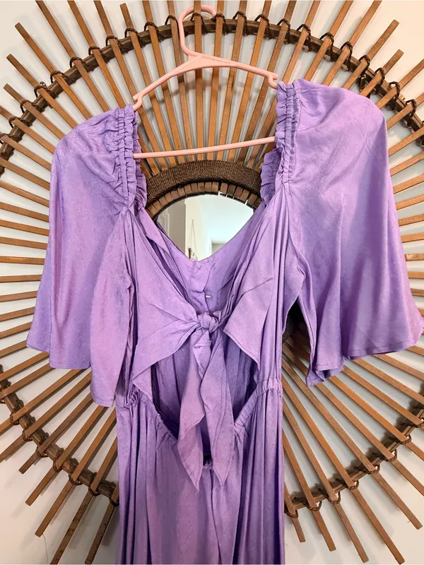 FRNCH Lilac Button-Front Tiered Maxi Dress Tie Back Wedding Guest Shower Spring - Image 13
