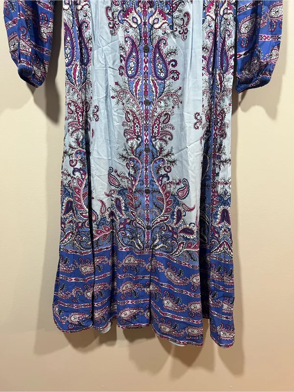 LOFT Light Blue & Blue Paisley Button Front Midi Dress Size XS - Image 3