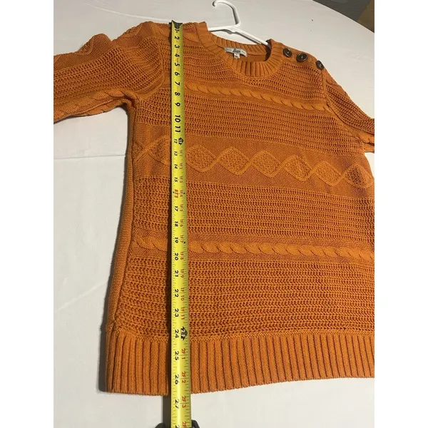 Women's Bass Cable Knit Fisherman's Orange Large Sweater Shoulder Buttons Preppy - Image 9
