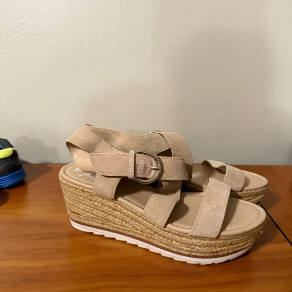 Marc Fisher‎ Beige Nude Espadrille Wedge Sandal Strappy Heel Neutral Casual 10M - Image 3