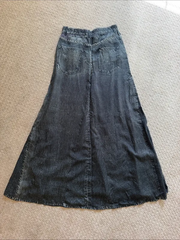 Elan Jessa Black Faux Denim Acid Wash Look Tencel Maxi Skirt Medium Gray Boho - Image 10