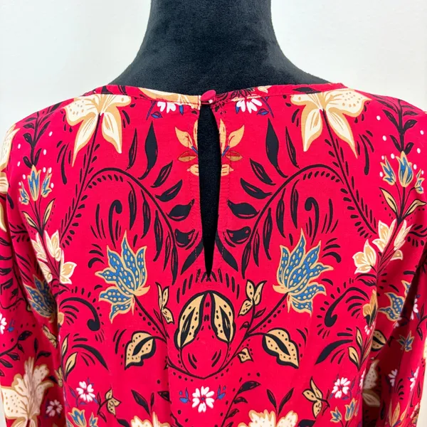 Loft Womens Red Floral Paisley Long Sleeve Tie Cuff Blouse Size M Bohemian - Image 4