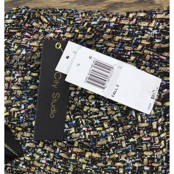NWT City Studio Boucle Pocket Tweed Sheath Mini Dress Black / Gold Multi 0 - Image 6