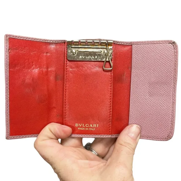 BVLGARI Bulgari Key Holder Grain Calf Leather Pink Red Series Gold Hardware EUC - Image 10