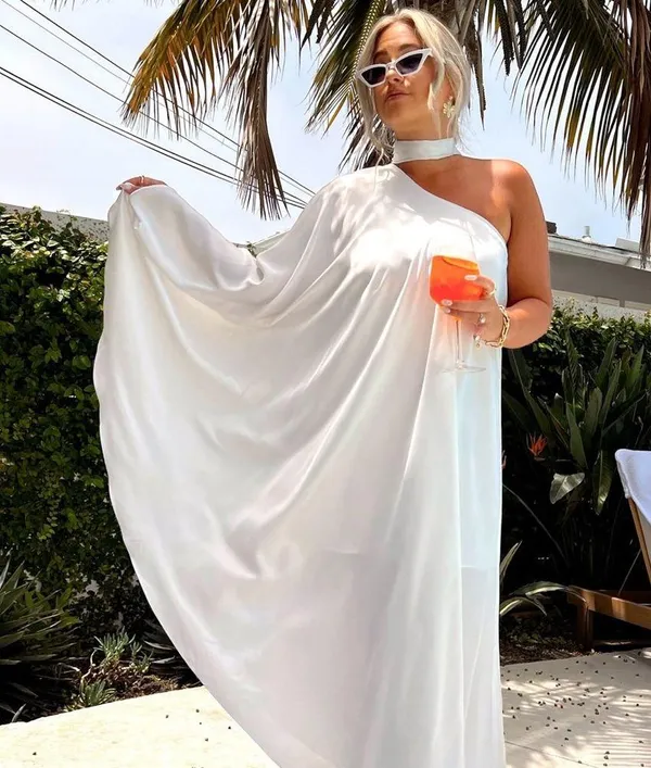SHOW ME YOUR MUMU Rhea One Shoulder Dress In Ivory Luxe Satin - Image 8