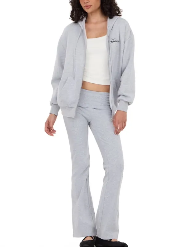 Forever 21 Sequin Angel Wings Grey Hooded Jacket and Pants Set - Image 3