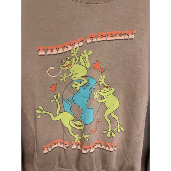Urban‎ Outfitters Frog Earth Day Sweatshirt Think Green Oversized Size Small - Image 7