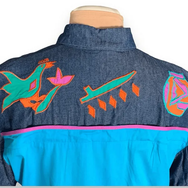 Vintage 90s Southwestern Appliqué Denim Button‎ Up Shirt Gaucho Pants Set Medium - Image 7