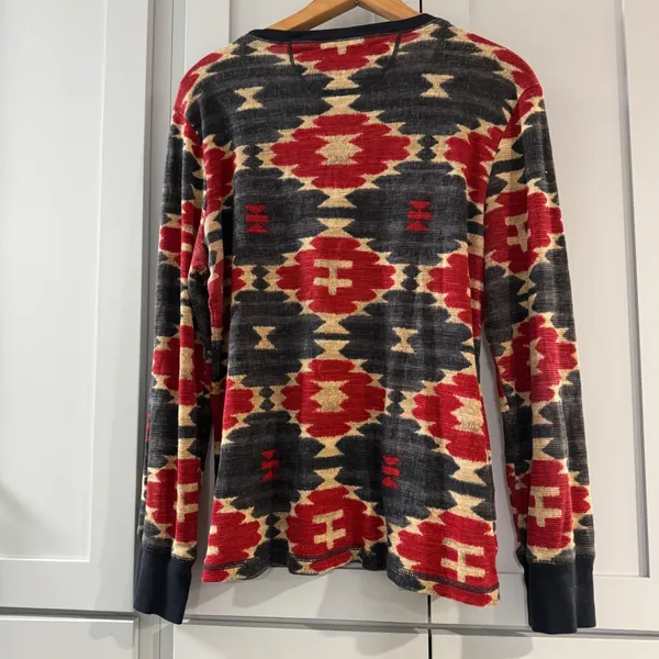 Lauren‎ Ralph Lauren Aztec Southwestern Thermal Henley Shirt XL Red Gray Waffle - Image 2
