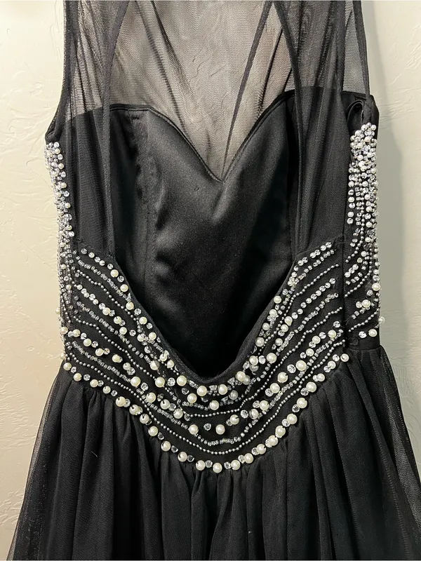 Blondie Nites Stacy Sklar 56671 Black Pearl Embellished Open Back Mini Dress - Image 9