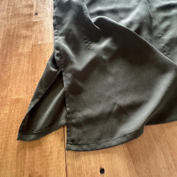 Prologue Olive Green Halter Neck Midi Dress Side Slits Pockets Size L Minimalist - Image 3