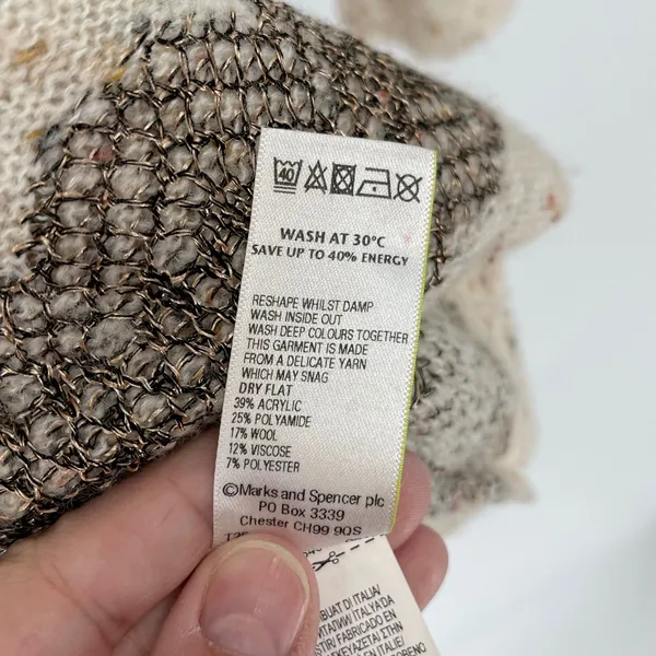 Per Una Winter White Wool Blend Knit Metallic Detail Textured Sweater‎ US Size 4 - Image 5