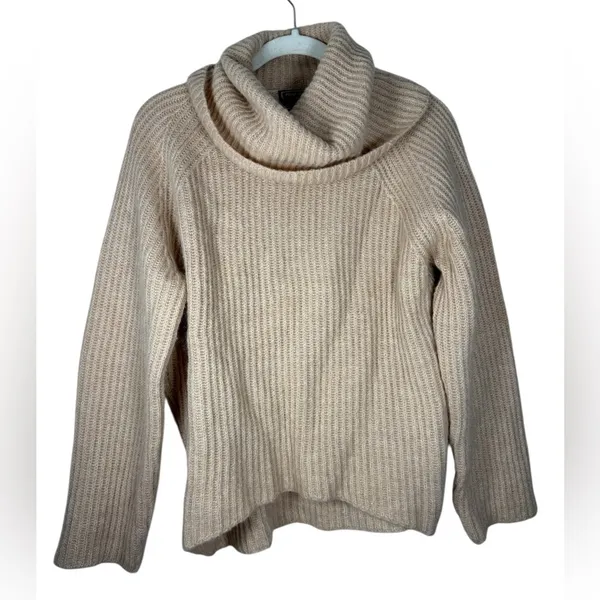 Point Sur Mohair & Wool Blend Ribbed Turtleneck Rib Knit Sweater Pale Peach Sz S - Image 3