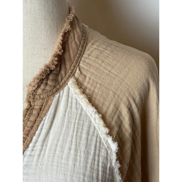 Aerie Gauzy Coverup Shirt Women‎ XS Tan Ivory Colorblock Cotton Oversized - Image 8