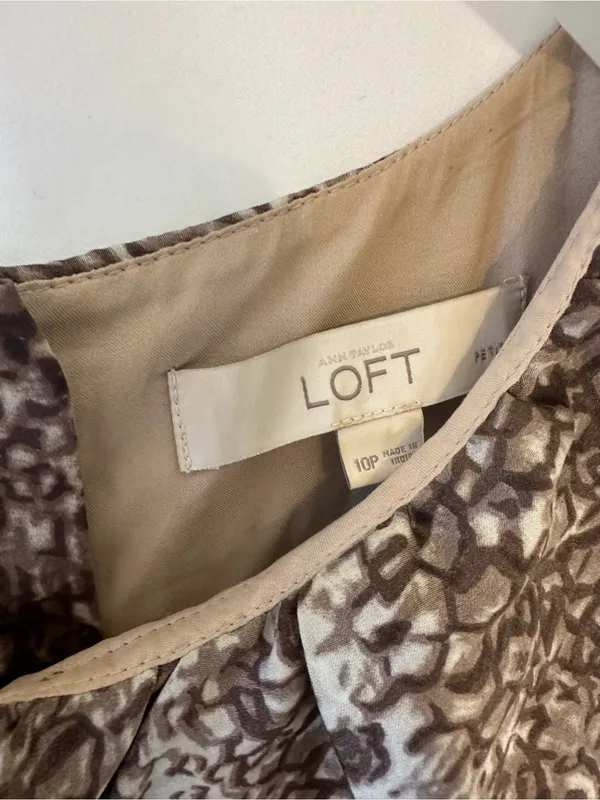 LOFT Brown and Cream Printed Sleeveless Ruffle Midi Dress - Image 6