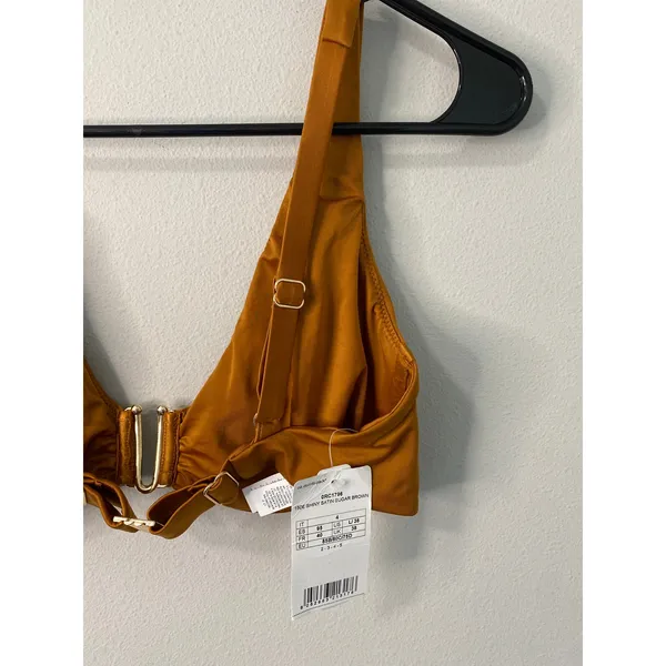 NWT Calzedonia Shiny Satin Bikini Top Sugar Brown Size Large - Image 2