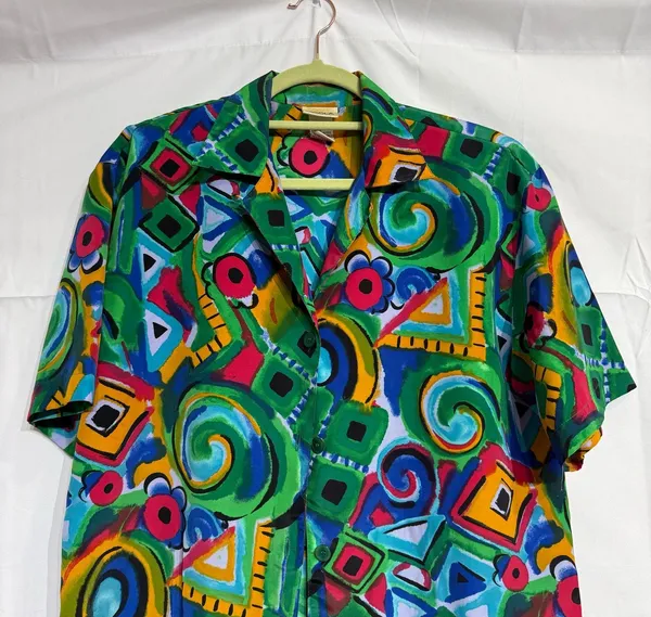 Nicola Green Geometric Vintage Button Down Sz 10 - Image 4