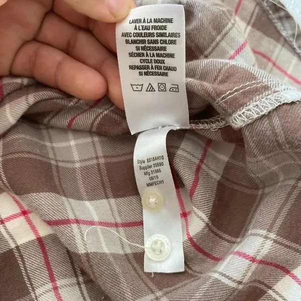 Aéropostale Plaid Button Down Shirt Brown Pink Flannel Top Women’s XL 100% Cotto - Image 6