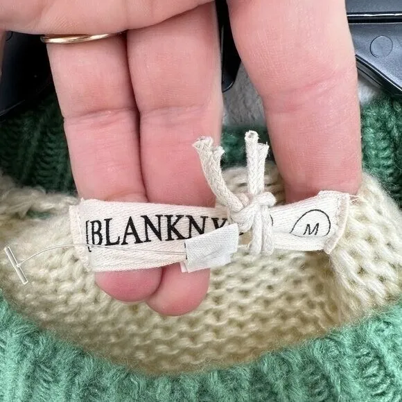 BLANKNYC Women's Size Medium Cream Green‎ Colorblock Cable Knit Sweater NWOT - Image 6