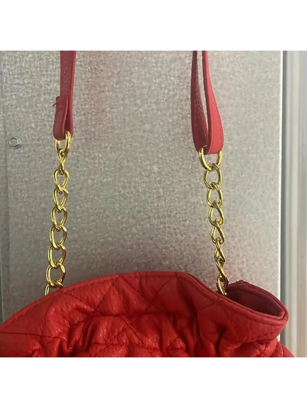 Jessica Simpson Tomato Red Quilted Bucket Bag Purse Adjustable Strap Statement - Image 5