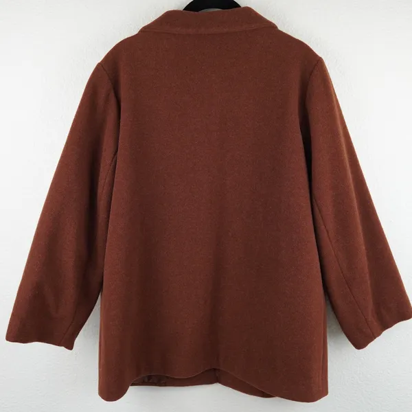 Eileen Fisher Wool Zip‎ Up Jacket Pea Coat S Brown Italian Fabric Minimalist - Image 2