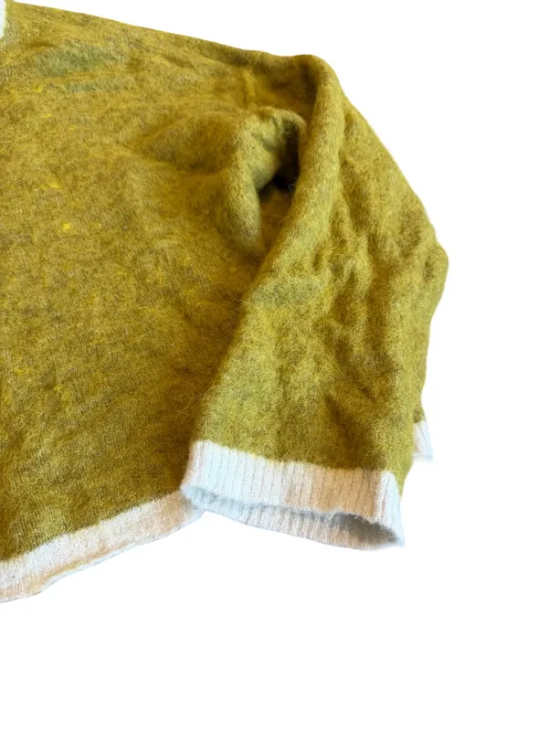 Free People Serendipity V-Neck Fuzzy Sweater Unique Green Boxy Cropped Sz Large - Image 5